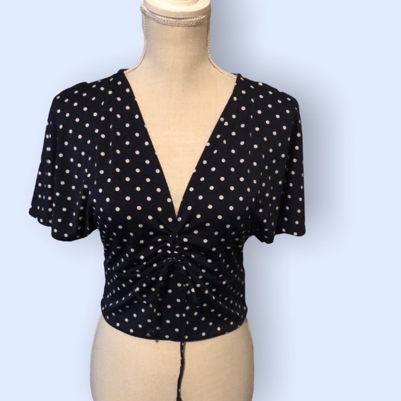 Crop top by Polly & Esther, navy with white polka dots, small - Picture 1 of 9